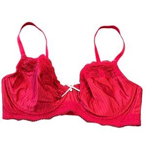 Mariemeili Red Lace & Striped 34C Bra With Bow Accent